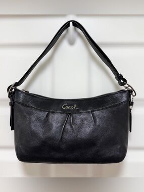 Coach Black Leather Shoulder Hobo Bag with Pleat Detail